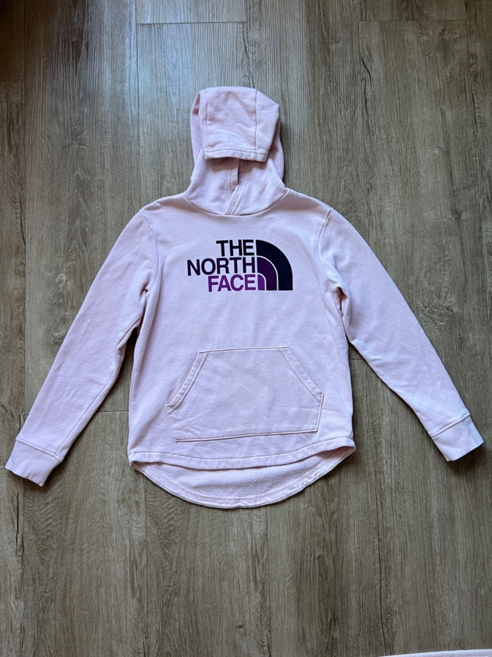 The North Face Girls Pink Hoodie with Black & Purple Logo Size Large (14-16)
